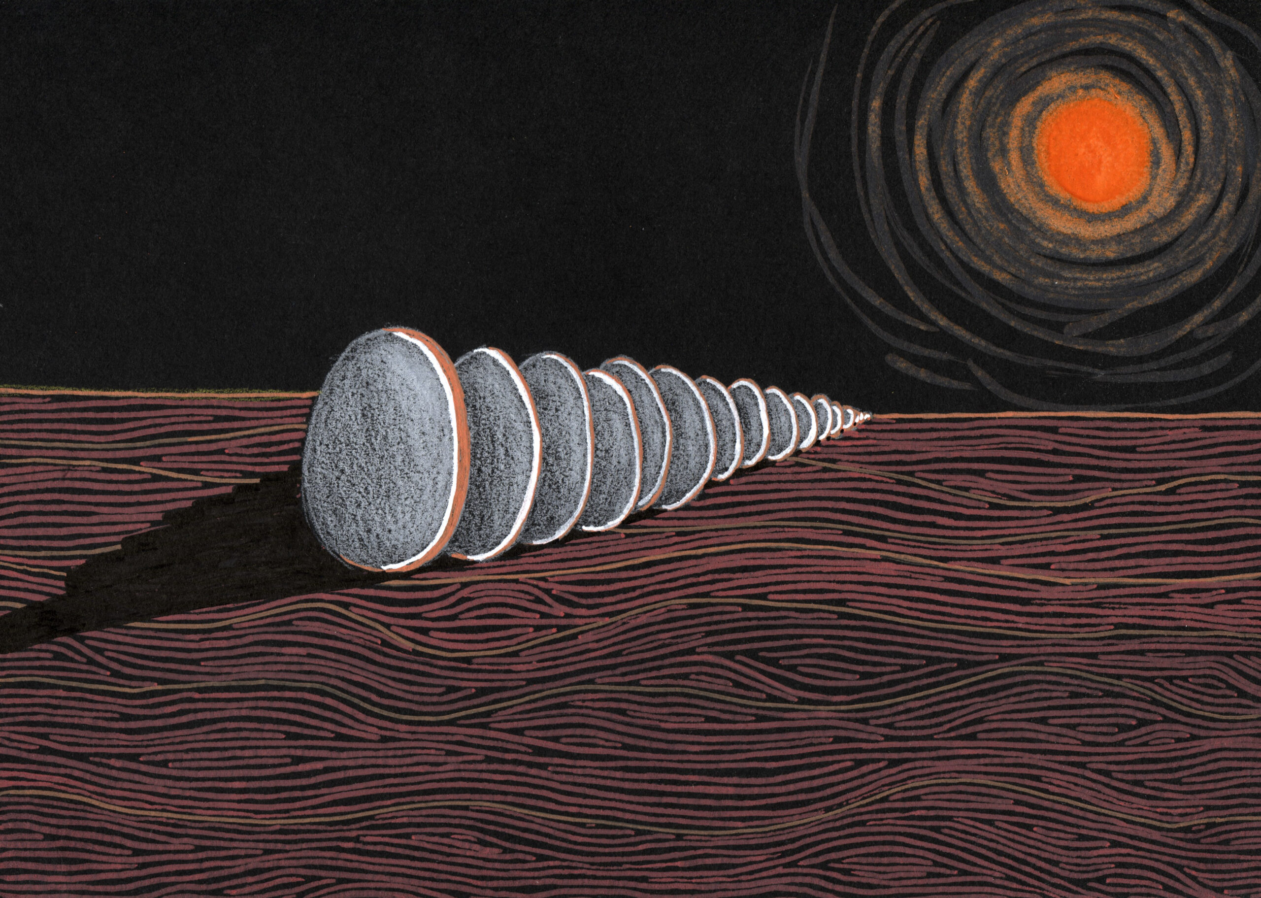 A row of eggs, technique mixte sur papier, 18x24cm, 2021
