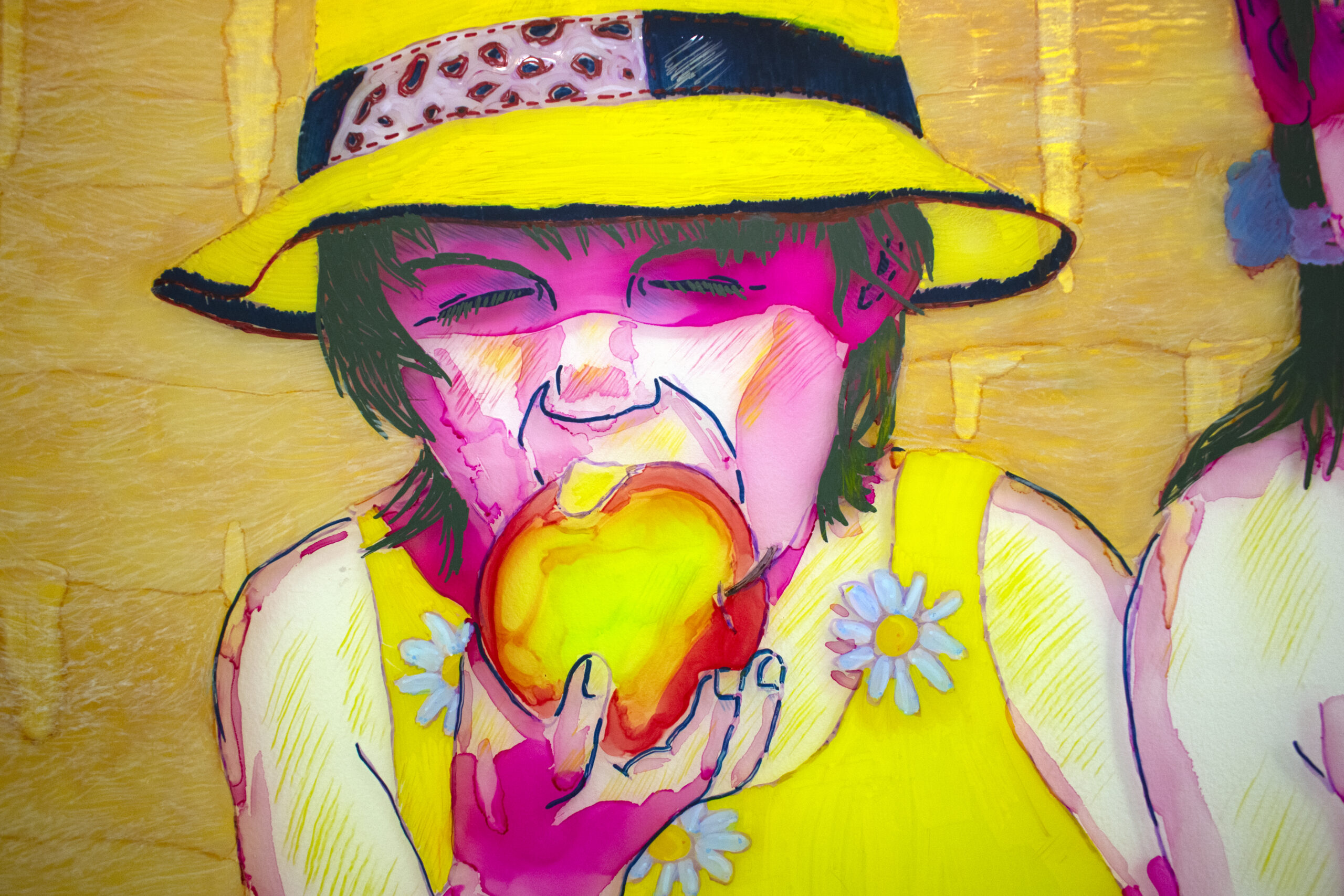 Détail de "Palangoje (À Palanga)", technique mixte sur plastique, 83x123cm, 2026