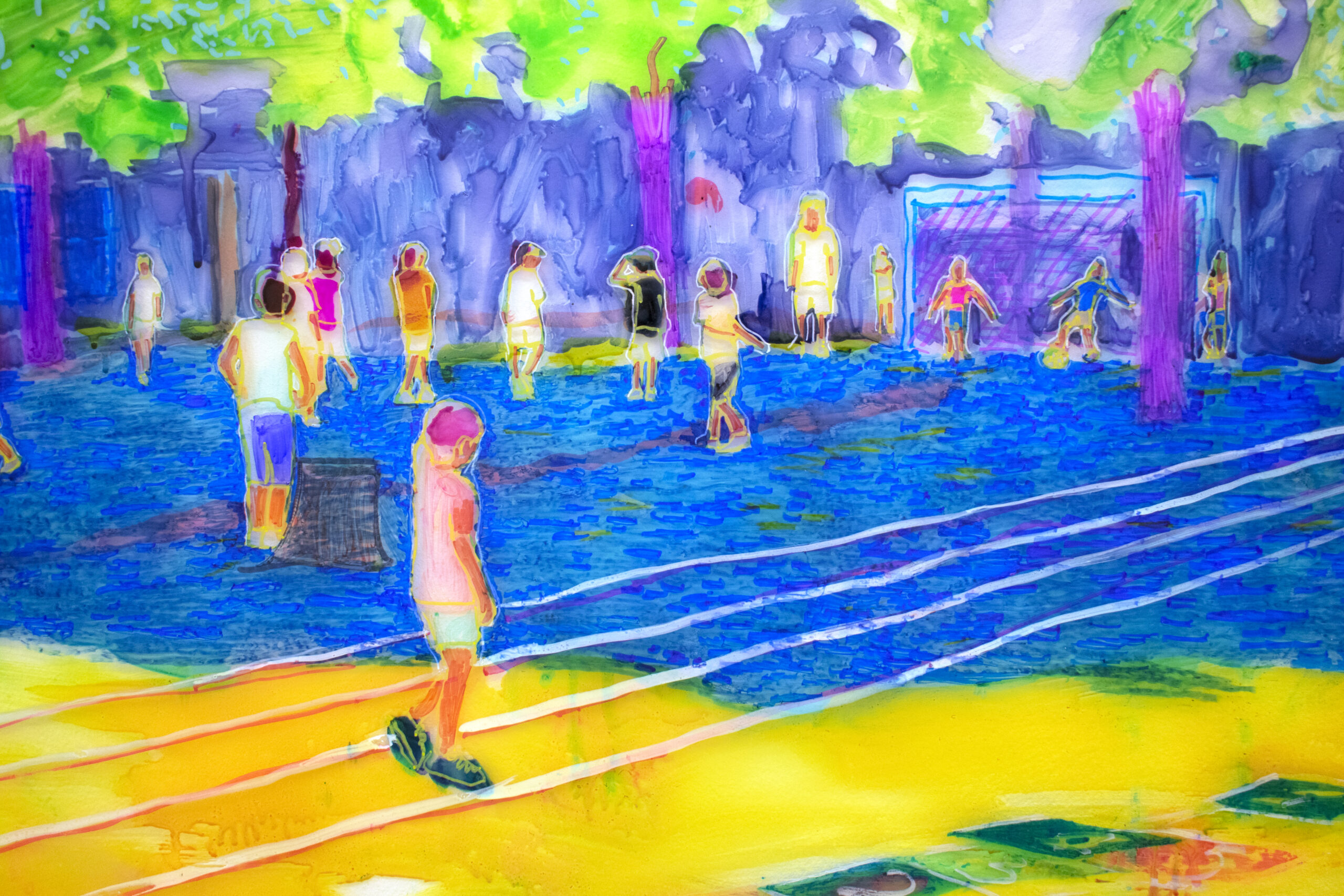 Détail de "Summer games (jeux d’été)", technique mixte sur plastique, 65,5x141cm, 2025