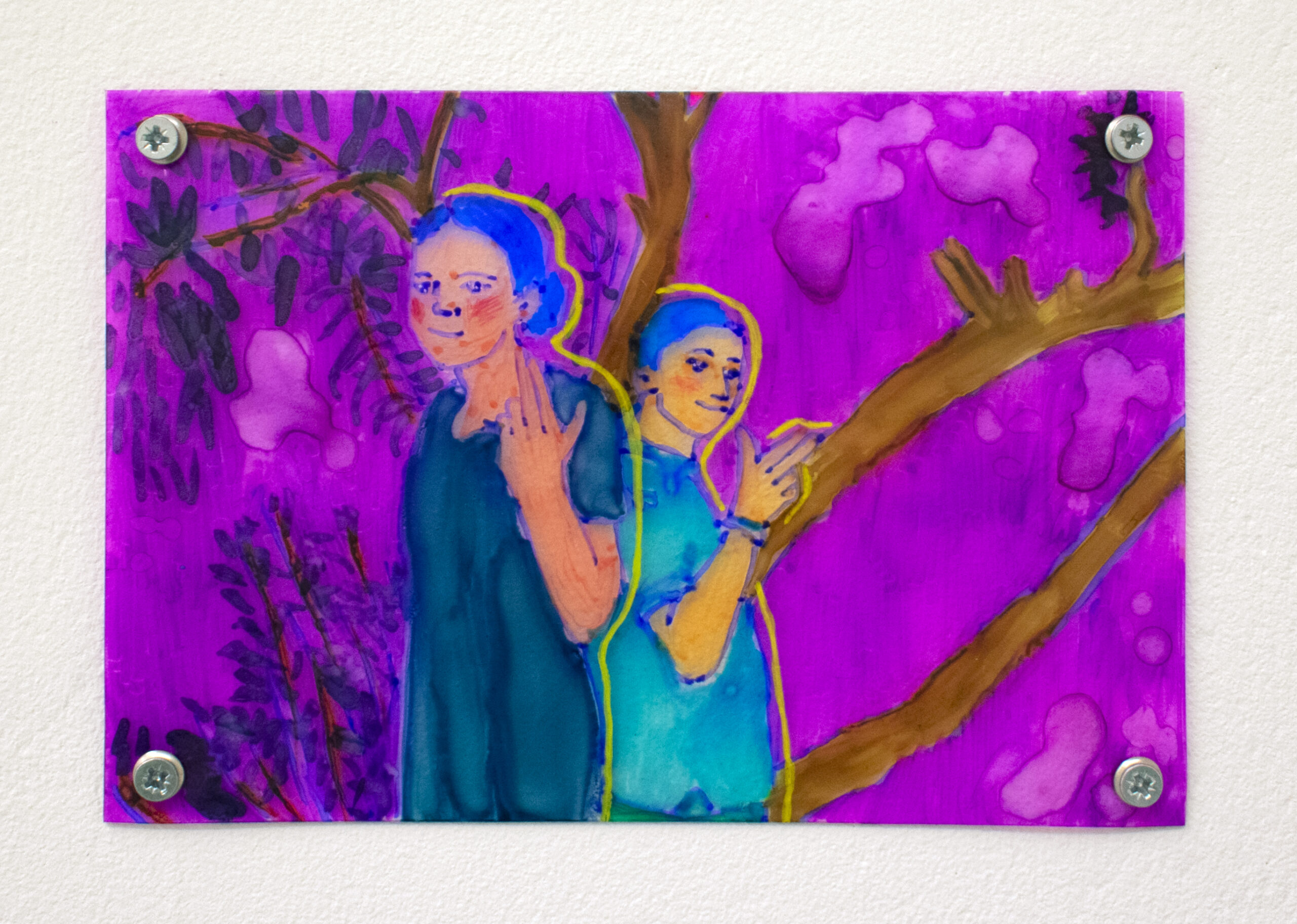 "En plein été", technique mixte sur plastique, 10x15cm, 2025