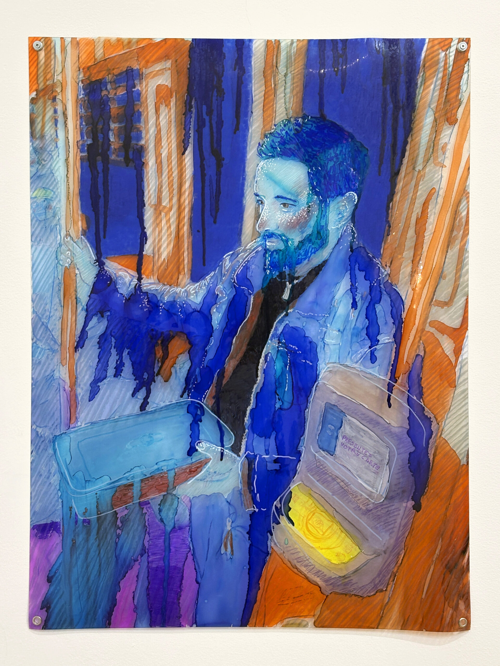 "Il est déterminé (la pluie)", technique mixte sur plastique, 64x48cm, 2026