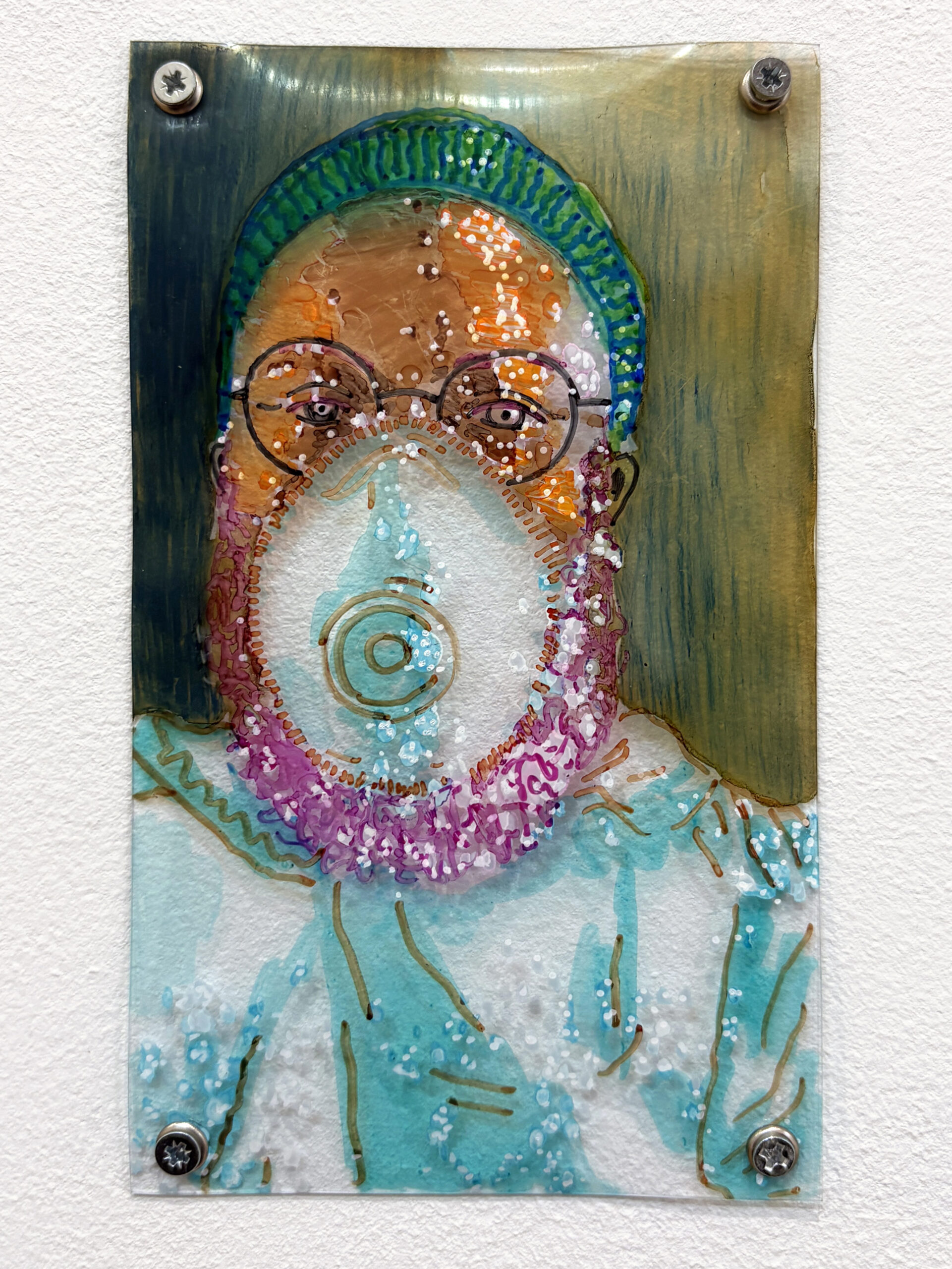 "Il neige (Poussière)", technique mixte sur plastique, 15x9cm, 2025