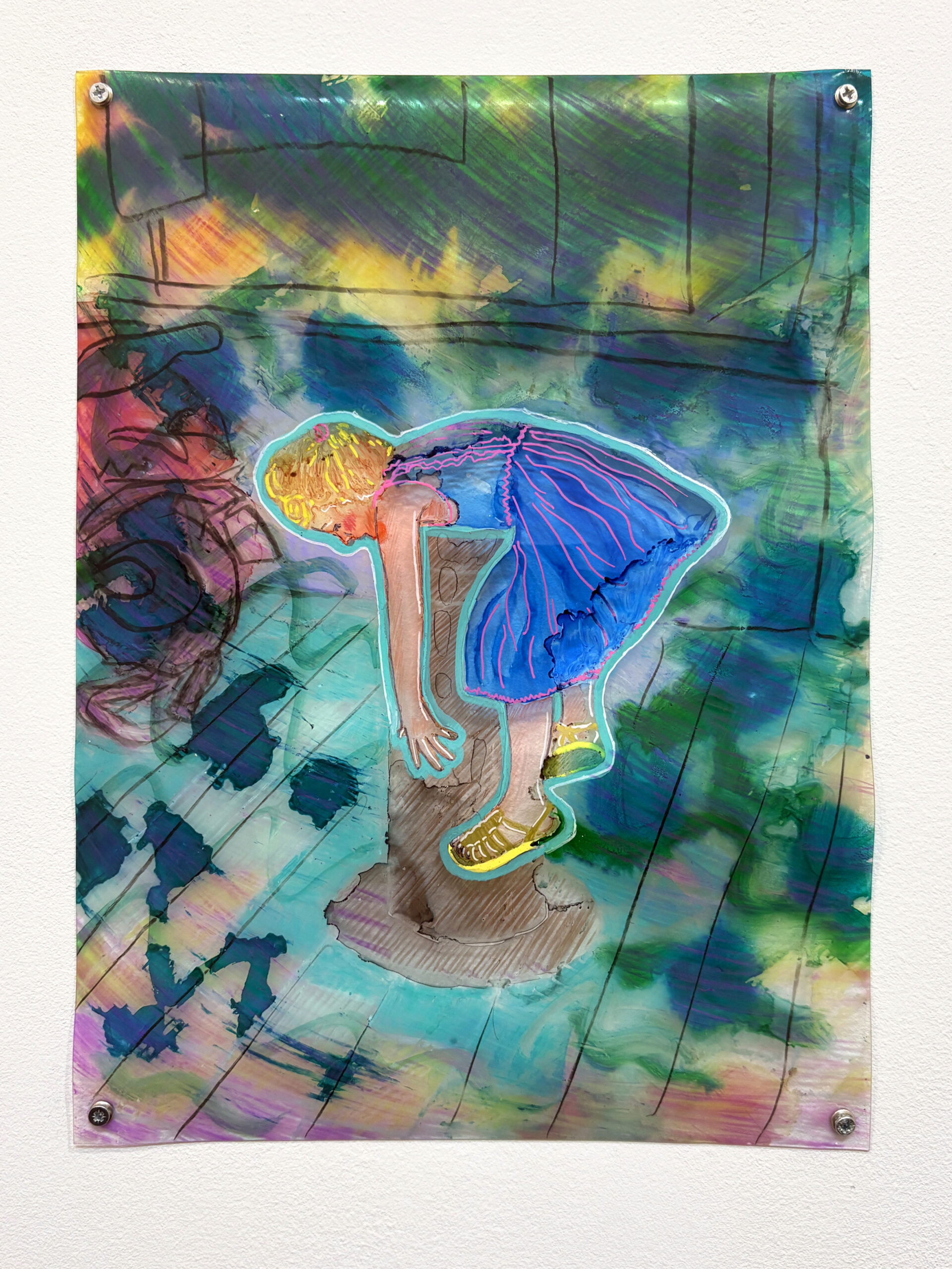 "Je pense elle commence de se fatiguer", technique mixte sur plastique, 30x22cm, 2026