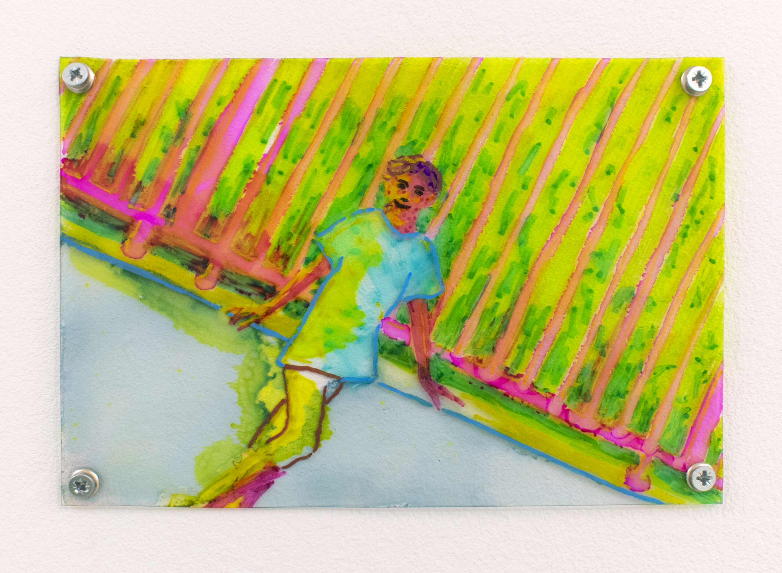 "Ouistiti 2", technique mixte sur plastique, 10x15cm, 2025