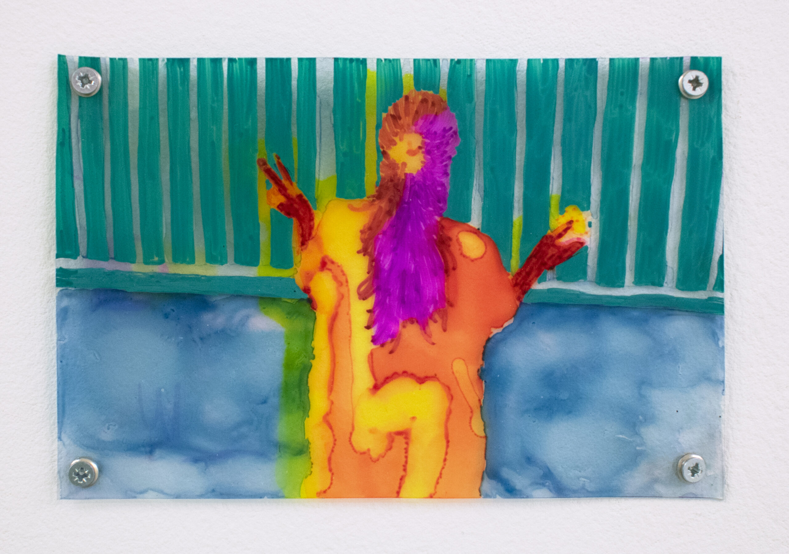 "Ouistiti", technique mixte sur plastique, 10x15cm, 2025