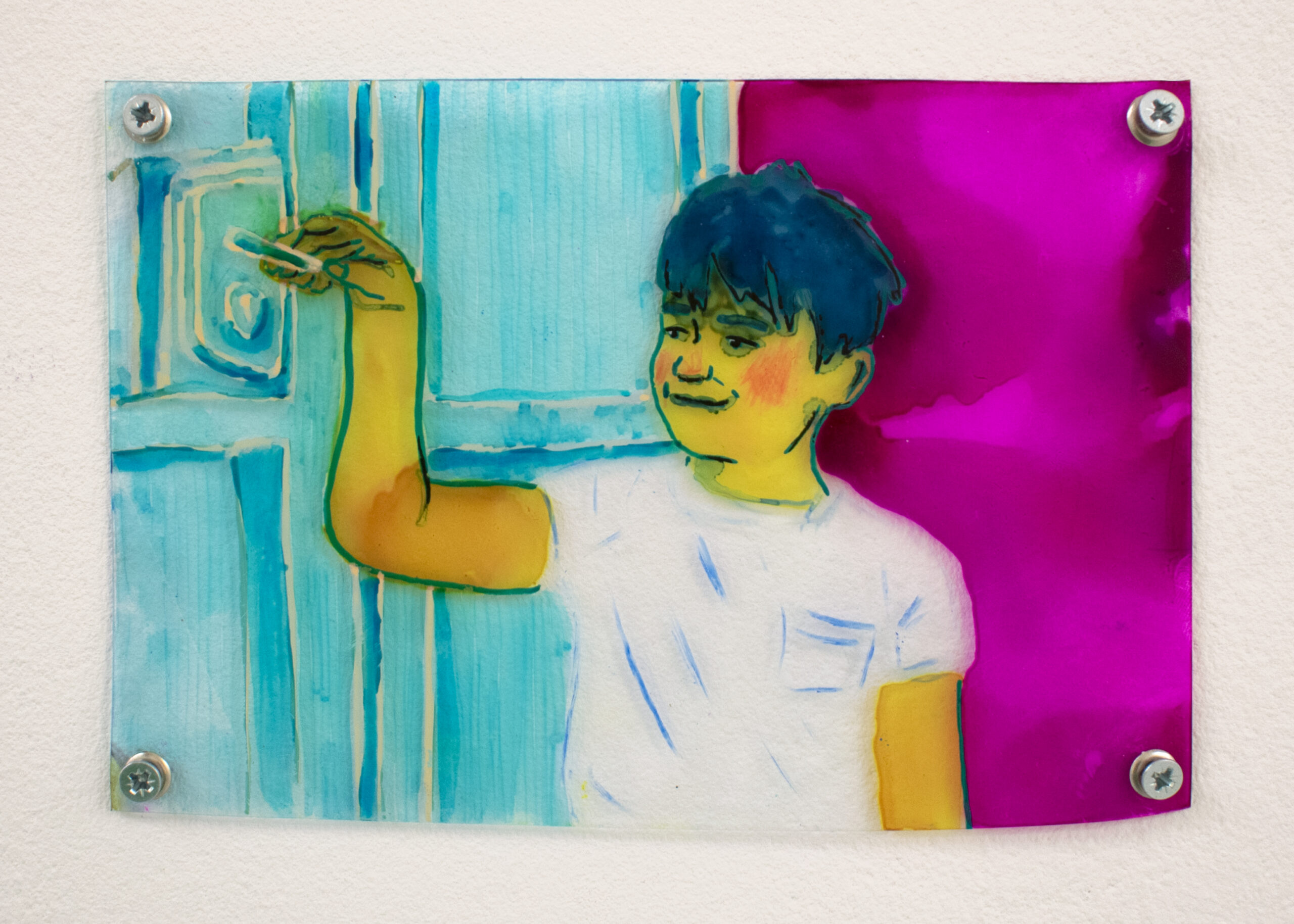 "Play cool !" , technique mixte sur plastique, 10x15cm, 2025