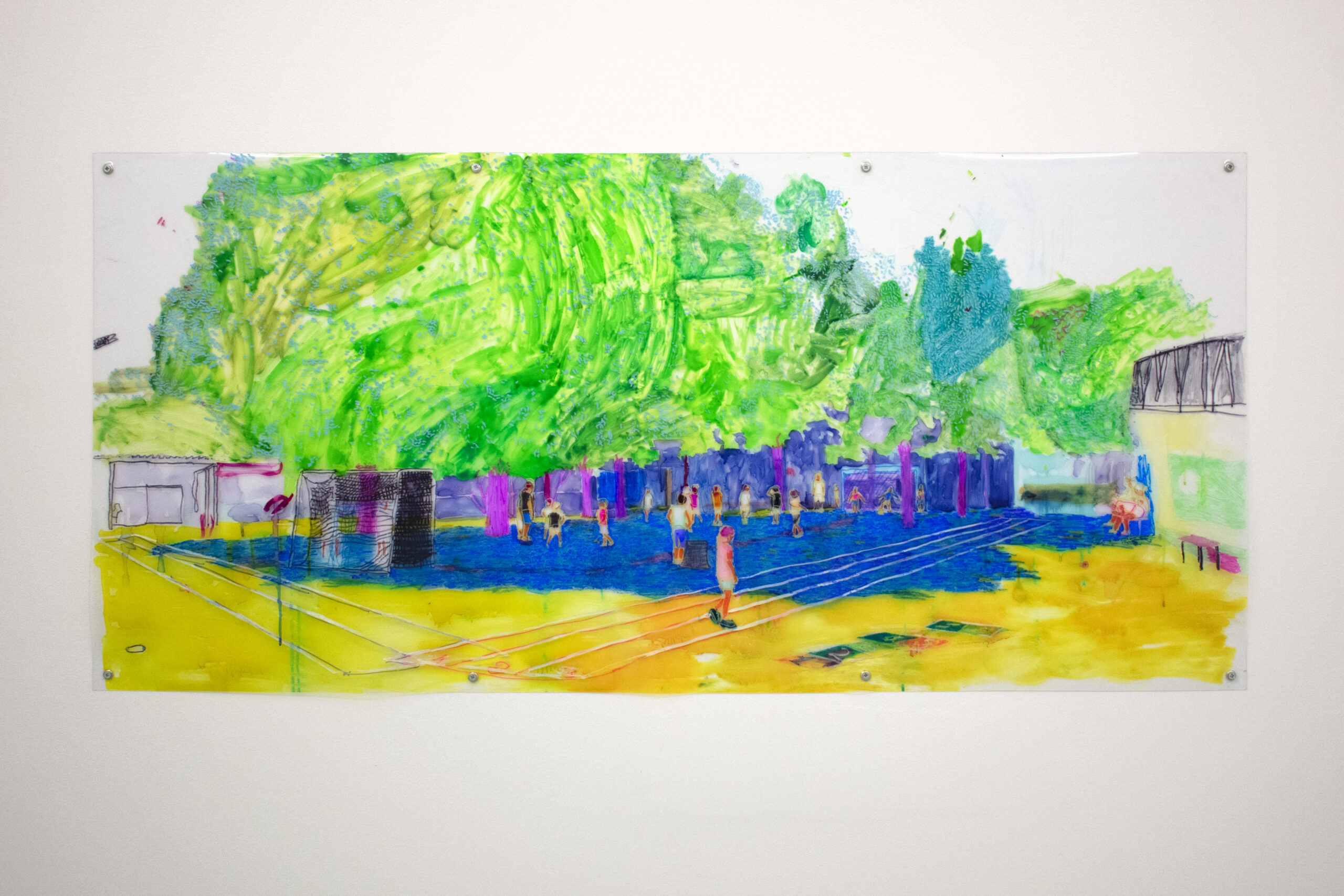 "Summer games (jeux d’été)", technique mixte sur plastique, 65,5x141cm, 2025
