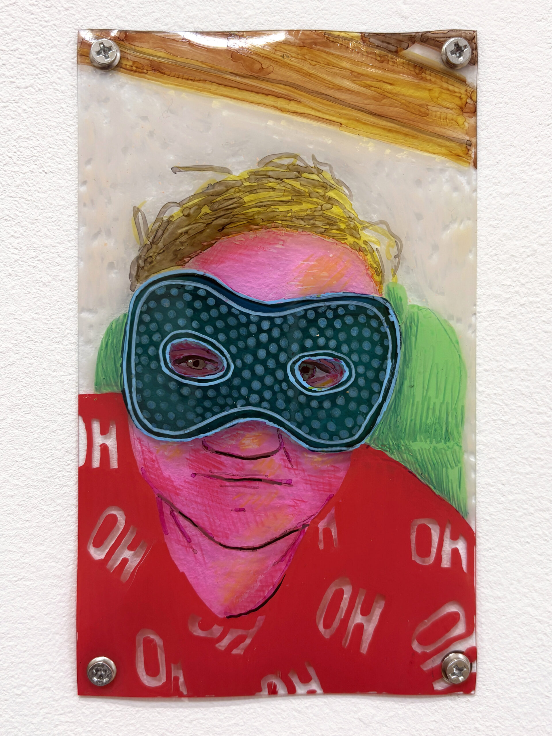 "Yup", technique mixte sur plastique, 15x9cm, 2026