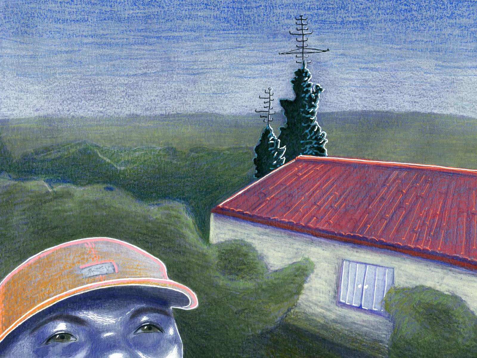 "Antennes", technique mixte sur papier, 21 x 29,7 cm, 2024