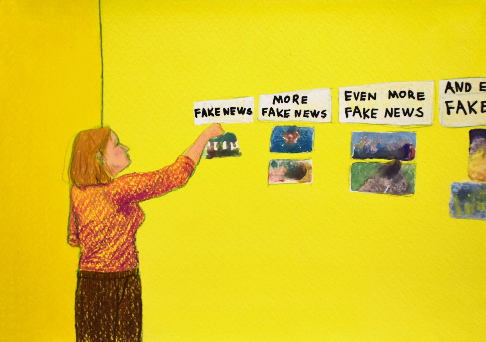 “Fake news”, technique mixte sur papier, 14,8 x 21 cm, 2023