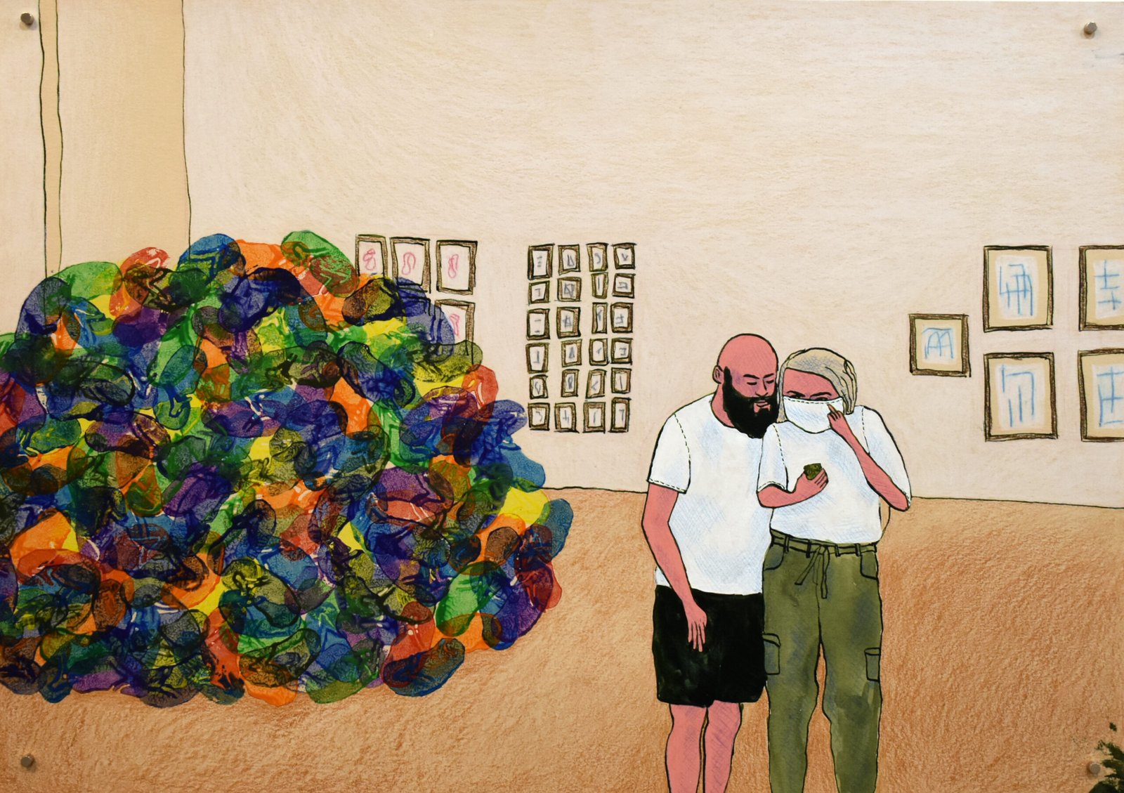 “Visiting Hassan Sharif”, technique mixte sur papier, 42 x 29,7 cm, 2021